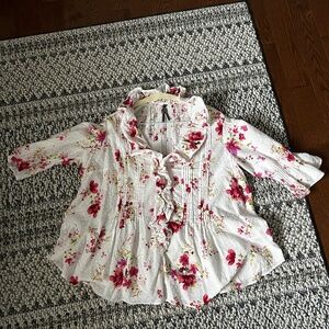 Anthropologie Floral Blouse - White and Pink